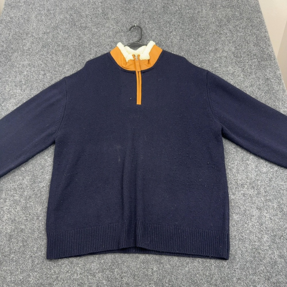 Orvis Sweater Pullover Men XXL Navy Knit Sherpa Lined Quarter Zip Outdoor Casual